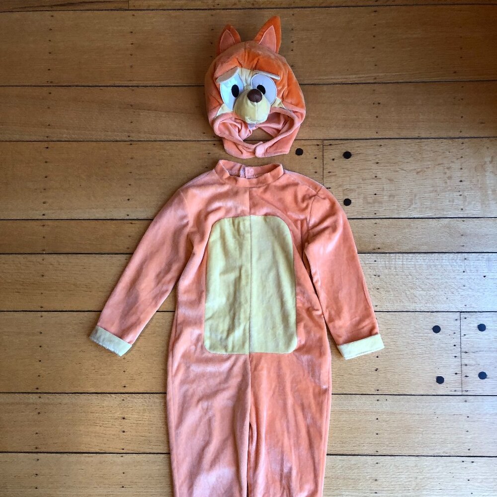 Spirit Halloween Bluey Bingo Orange Jumpsuit Hood & Tail size 4-6